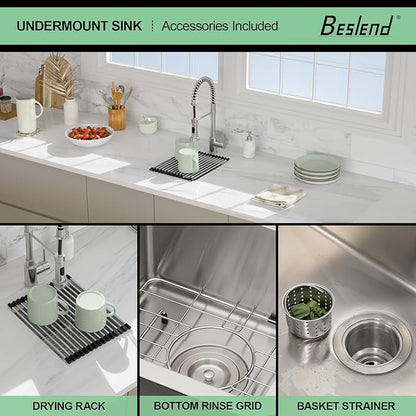 13 Inch Undermount Sink - Beslend 13”x15”x9” Undermount Stainless Steel Kitchen Sink 16 Gauge Single Bowl Kitchen Sink 9 Inch Deep BarPrep Sink Basin, 13Inx15Inx9In