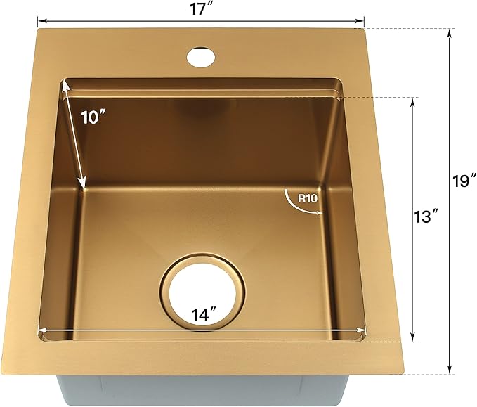 Drop In Gold Bar Sink 17 X 19 inch,Small RV Sink,16 Gauge Stainless Steel Bar & Prep Sinks for Wet Bar Area