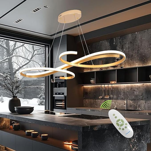 Gold Led Chandelier Dimmable Modern Chandelier for Dining Room Light Fixture Contemporary Led Pendant Light for Kitchen Island Lighting with Remote