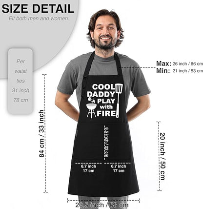 TOSHE Funny Apron Waterdrop Resistant Cotton Apron with adjustable Aprons for Women with Pockets 12 Color option Cooking (Black - Cool Daddy Play with Fire)