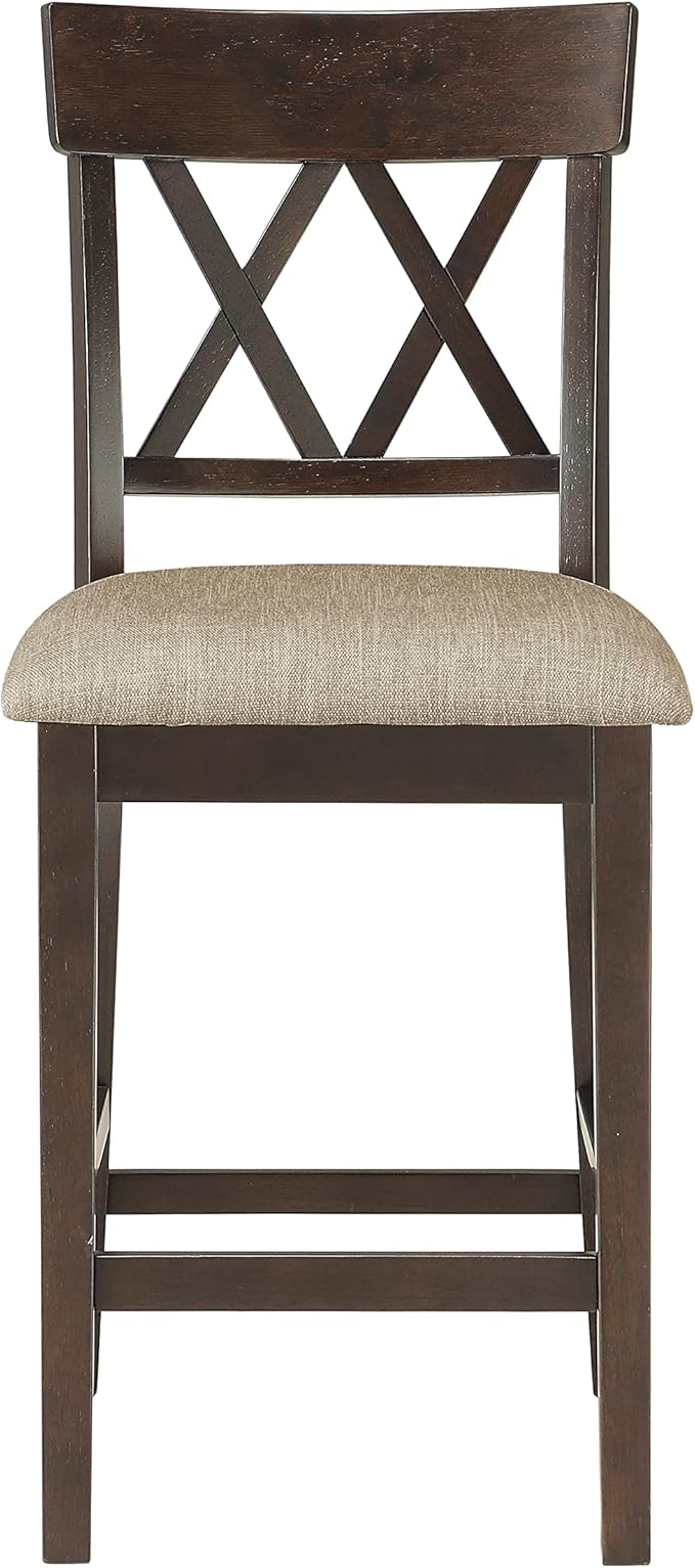 Lexicon Baronscourt Counter Stools Set of 2 - Upholstered Stool Padded Seat Height 25.5", Cross Back Counter Height Kitchen Chairs, Sturdy Solid Wood Frame, Footrest, Easy Assembly, Dark Brown