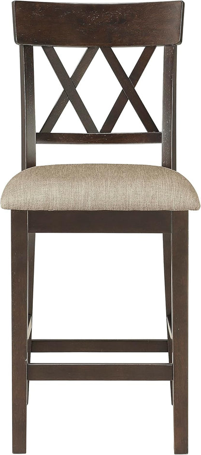 Lexicon Baronscourt Counter Stools Set of 2 - Upholstered Stool Padded Seat Height 25.5", Cross Back Counter Height Kitchen Chairs, Sturdy Solid Wood Frame, Footrest, Easy Assembly, Dark Brown