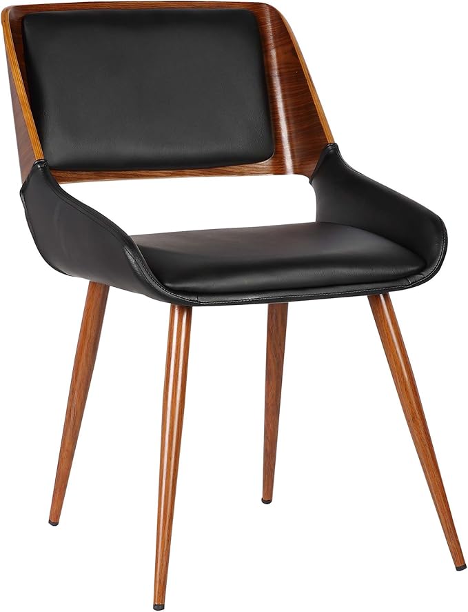 Armen Living Panda Mid-Century Dining Chair in Walnut Finish and Black Faux Leather - Set of 4