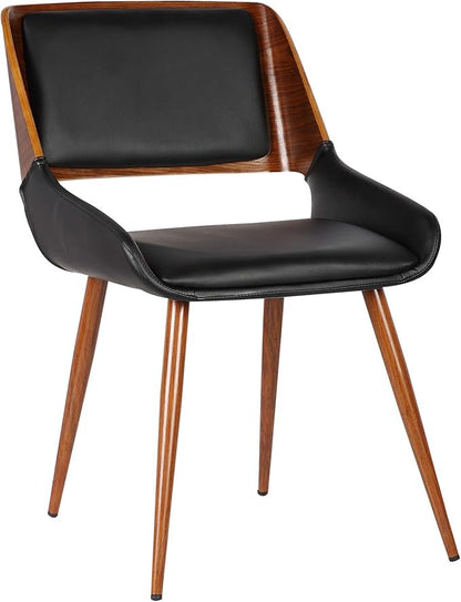 Armen Living Panda Mid-Century Dining Chair in Walnut Finish and Black Faux Leather - Set of 4