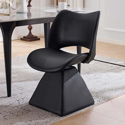 Modern Swivel Dining Chair, Comfy Upholstered Kitchen Chair with Curved High Backrest and Solid Wood Frame for Kitchen Island, Desk, Living Room, Faux Leather (1, Black)