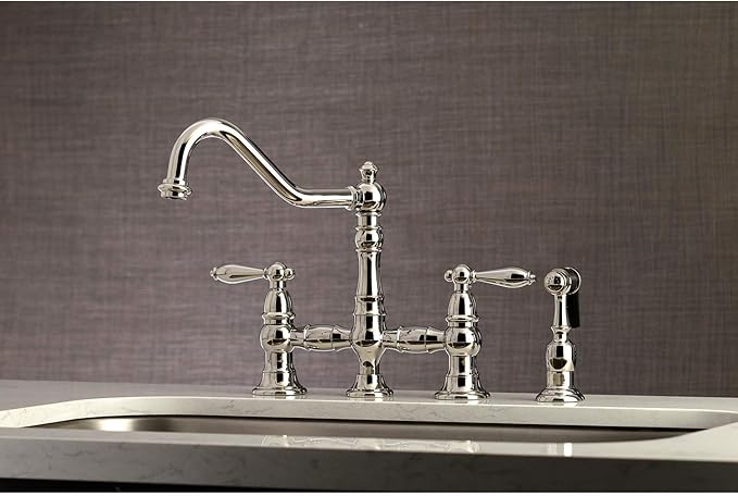 Kingston Brass KS3276ALBS Restoration Bridge Kitchen Faucet, Polished Nickel, 13.06 x 14.06 x 9.44