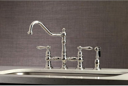 Kingston Brass KS3276ALBS Restoration Bridge Kitchen Faucet, Polished Nickel, 13.06 x 14.06 x 9.44