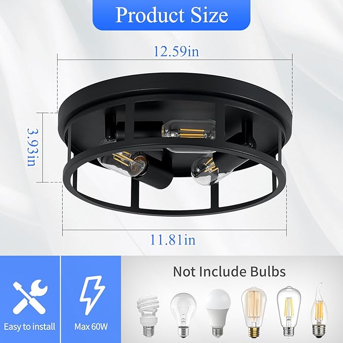 SKEJAO Ceiling Light Fixture,Black Flush Mount Ceiling Light,13 Inch Hallway Light fixtures Ceiling,Light Fixtures Ceiling Mount for Farmhouse,Kitchen (1, 13 inch)