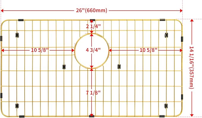 Kitchen Sink Grid, Kitchen Sink Protectors, Stainless Steel Sink Grids for Bottom, 26" x 14" with Rear Drain for Single Sink Bowl, Golden Color