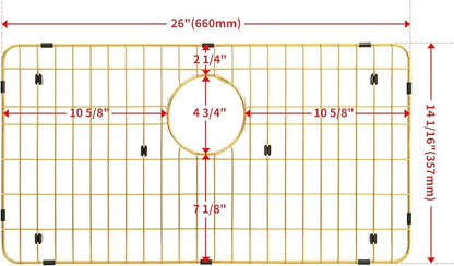 Kitchen Sink Grid, Kitchen Sink Protectors, Stainless Steel Sink Grids for Bottom, 26" x 14" with Rear Drain for Single Sink Bowl, Golden Color