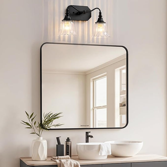 LmnLvn Bathroom Vanity Light Fixture, 2 Lights Bathroom Lighting Matte Antique Brass Finish with Crystal Glass Shade, Vintage Vanity Light for Bathrooms