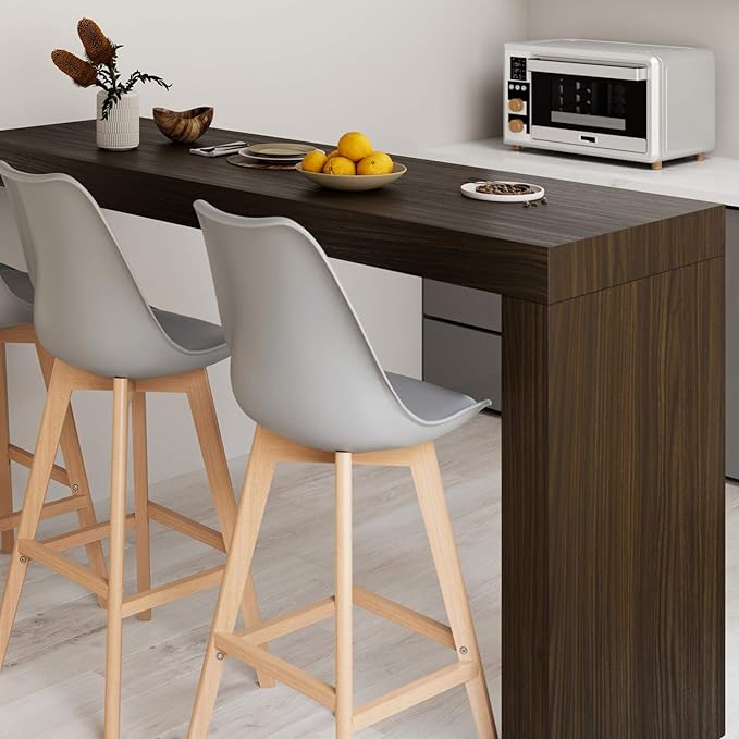 Mobili Fiver Evolution Tall Kitchen Bar Table Made in Italy | Space Saving, Wall-Mounted Counter Height Table for 6 | Breakfast Bar Table Top w/Cable Holder | Dark Walnut | 70,9'' x 23,6" in