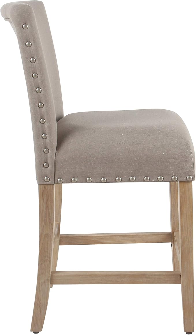 Homepop Home Decor | Backless Nailhead Trim Counter Height Bar Stools | 24 Inch Bar Stools | Decorative Home Furniture (Light Gray