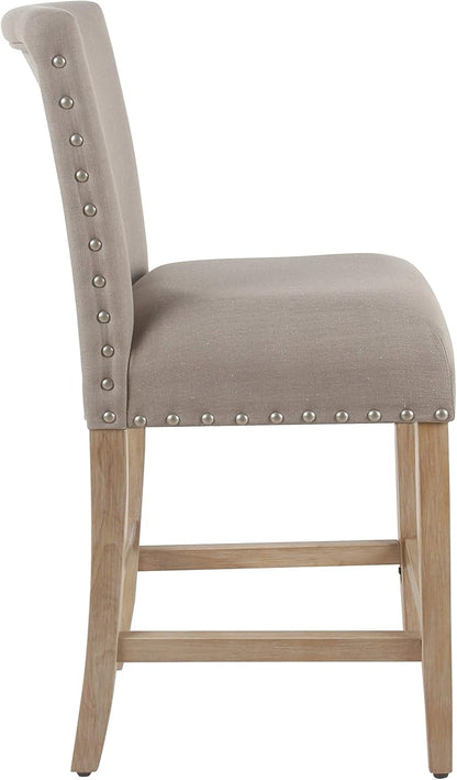 Homepop Home Decor | Backless Nailhead Trim Counter Height Bar Stools | 24 Inch Bar Stools | Decorative Home Furniture (Light Gray