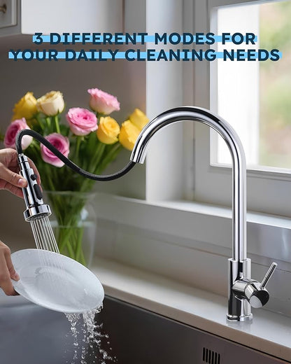 Pull Down Faucet Head Replacement: ARCORA Stainless Steel Kitchen Faucet Head with 13 Adapters - Chrome 3-Function Pull Down Spray Head Compatible with Moen, Delta, American Standard Faucets
