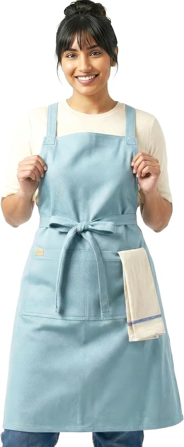 100% Cotton Kitchen Apron with 2 Pockets – Adjustable Chef Apron for Cooking Baking BBQ – Unisex Apron