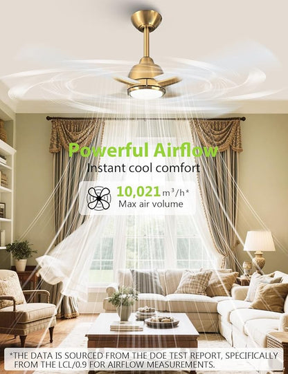 48 Inch White Gold Ceiling Fan with Light and Remote, Quiet Reversible DC Motor, 6-Speed Modern Ceiling Fan for Bedroom, Living Room, Dining Room, Small Spaces, LED Dual Color Lighting, ETL Certified