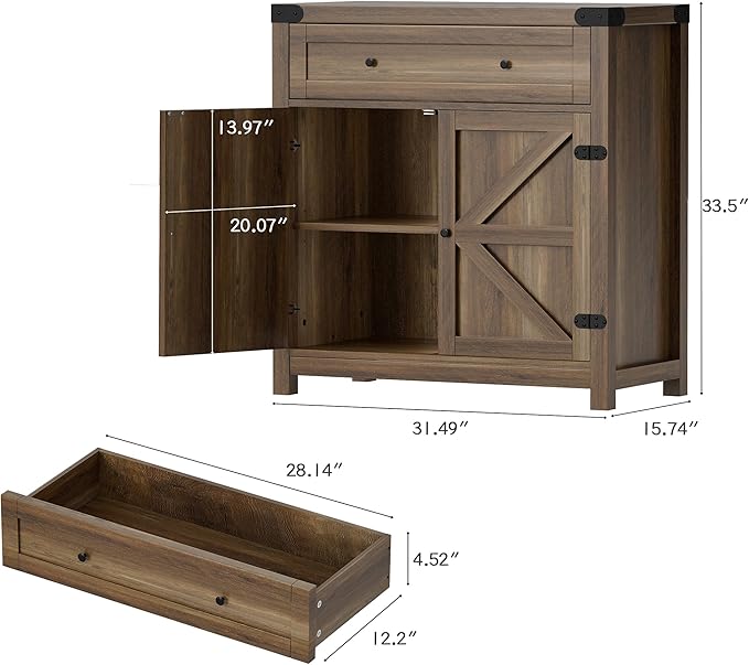 Flamaker Coffee Bar Cabinet with Storage,Sideboard Buffet Cabinet with 1 Drawer and 2 Barn Doors,Kitchen Storage Cabinet for Kitchen, Living Room, Entryway (Brown)