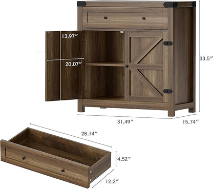 Flamaker Coffee Bar Cabinet with Storage,Sideboard Buffet Cabinet with 1 Drawer and 2 Barn Doors,Kitchen Storage Cabinet for Kitchen, Living Room, Entryway (Brown)