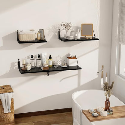 Dreamland Deep Floating Shelves, 48" W x 12" D Wall Shelves Set of 2, Wide Display Shelf Wall Mounted with Brackets, Bookshelf for Living Room, Bathroom, Bedroom, Black