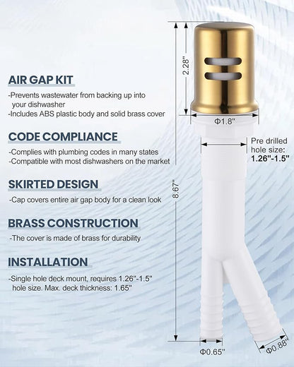 Kitchen Faucet with Air Gap: WOWOW Stainless Steel Kitchen Sink Faucet and Dishwasher Air Gap Kits for Kitchen Sink 2 or 4 Hole, Brushed Gold Kitchen Faucet Combo with Sprayer