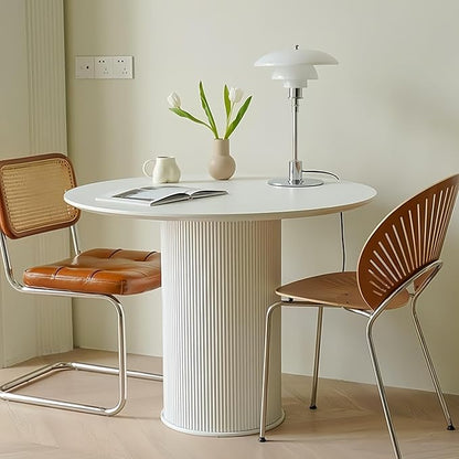 MIXL-Mid Century White Dining Tables, Farmhouse Round Kitchen Table, Small Circular Dinner Table for 3-4 People, White Circle Tables for Dining Room, Restaurant, Coffee, Cafe