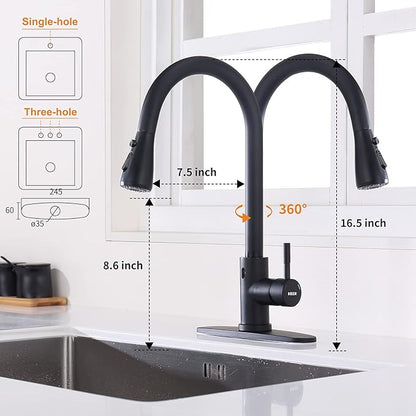 Keer Touchless Kitchen Faucet with Pull Down Sprayer, Motion Sensor Kitchen Faucet with Kitchen Soap Dispenser, Single Kitchen Faucet Pull Out Faucet,Matte Black