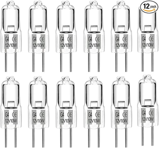 SCNNC JC Type G4 Halogen Bulb 12V 10W Low Voltage Landscape Light Bulb, T3 Bi-Pin Light Bulbs for Path Lights Replacement, RV Camper Van, Under Cabinet Puck Lights, Chandeliers, Warm White, 12 Pack