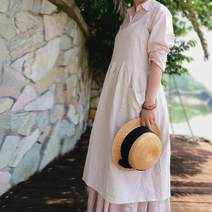 Uaussi Cotton Linen Apron Cross Back Work Apron for Women with Pockets Pinafore Dress X Cross Halter Apron for Chef Gardening