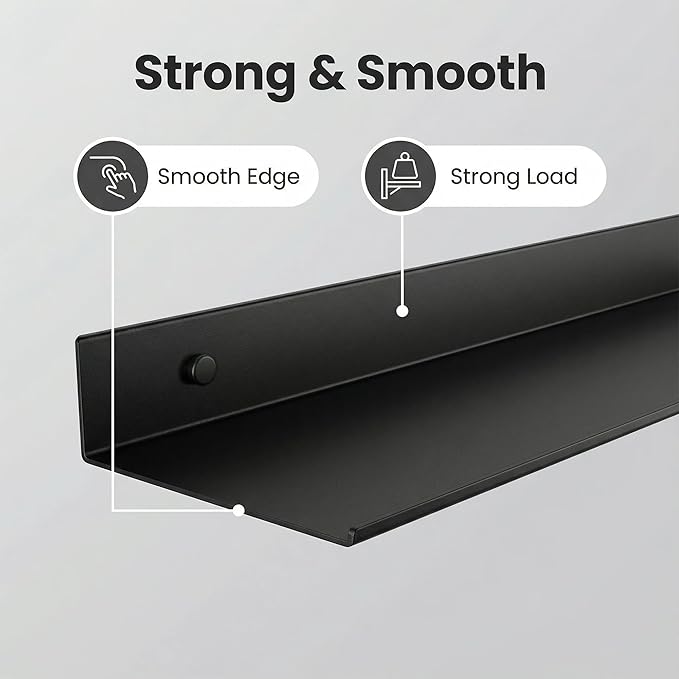 Z metnal Bathroom Shelf, Small Floating Wall Shelves, Decorative Ledge Shelf, Aluminum, Wall Mounted, Matt Black, 24/20/16 inch, 3 Set