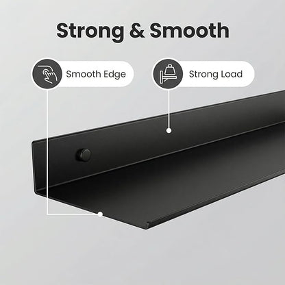 Z metnal Bathroom Shelf, Small Floating Wall Shelves, Decorative Ledge Shelf, Aluminum, Wall Mounted, Matt Black, 24/20/16 inch, 3 Set