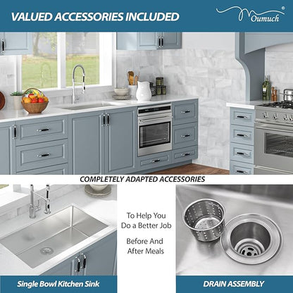 Undermount Kitchen Sink - 33 inch Undermount Kitchen Sink 16 Gauge Stainless Steel Sinks with Round Corner Handmade Single Bowl Under Counter Basin for Kitchens, 33"x19"x9"