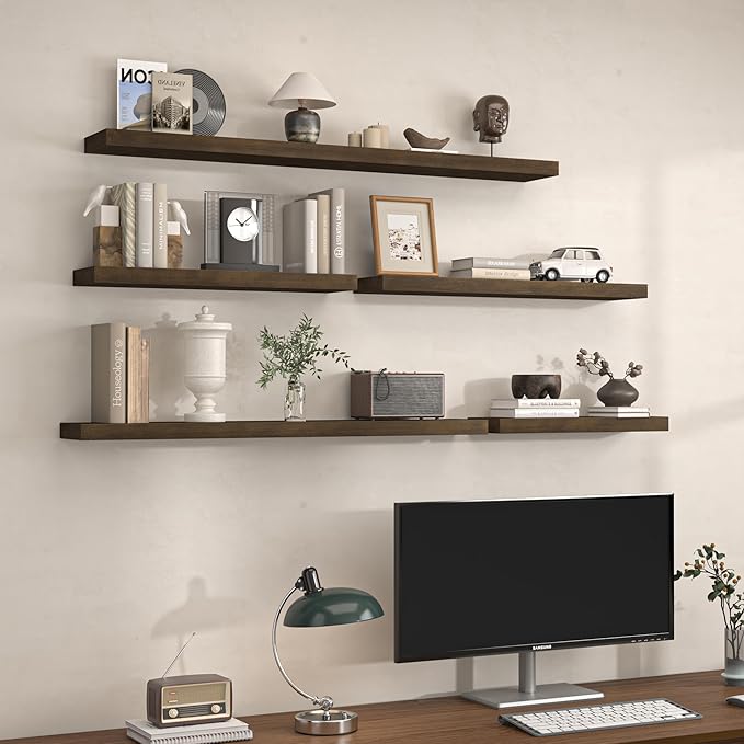 Axeman Natural Wood Floating Shelves for Wall Mounted 36 Inch Rustic Farmhouse Wall Shelves for Bathroom Bedroom Kitchen Living Room Decor Distressed Wooden Shelf|Set of 2, Vintage Gray