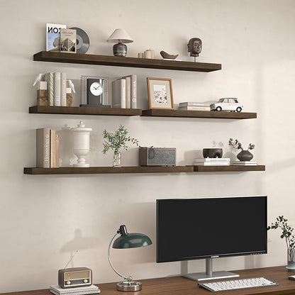 Axeman Natural Wood Floating Shelves for Wall Mounted 36 Inch Rustic Farmhouse Wall Shelves for Bathroom Bedroom Kitchen Living Room Decor Distressed Wooden Shelf|Set of 2, Vintage Gray