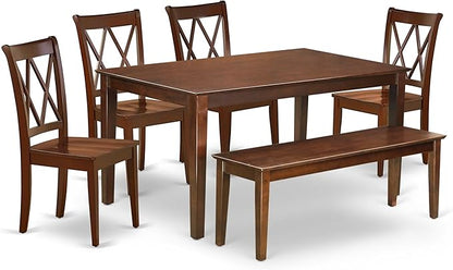 East West Furniture CACL6-MAH-W 6 Piece Dining Set Contains a Rectangle Solid Wood Table and 4 Kitchen Chairs with a Bench, 36x60 Inch, Mahogany