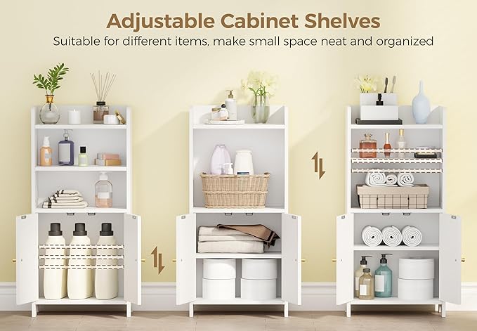 BEWISHOME Bathroom Storage Cabinet, Small Floor Cabinet, Toilet Paper Cabinets with 2 Doors and Shelves, Bathroom Organizers and Storage for Small Spaces, White 7.9" D x 14.6" W x 31" H YYG08W