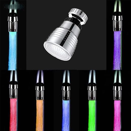 SNOMYRS 7-Color Change Automatically LED Water Faucet Light Circular 360 Degree Rotatable Color Changing Tap Sink for Kitchen and Bathroom (7 Color-1PC-Circular)