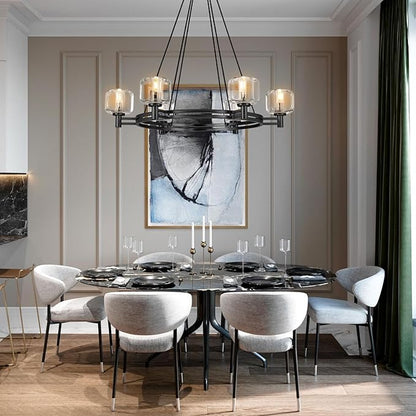 Black Round Crystal Chandelier, 36" K9 Crystal Chandeliers for Dining Room Over Table, Wagon Wheel Chandeliers for Dining Room,Living Room,Foyer,Includes 6XE12 Bulbs