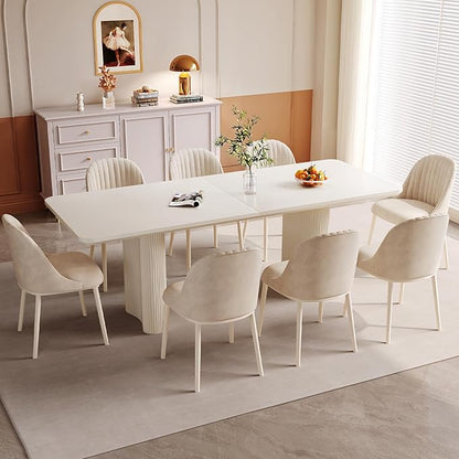 Miuuod Extra Large Modern Kitchen & Dining Table Set, White, 79" Rectangle, 4-8 Seater, Stable Frame, Cream White