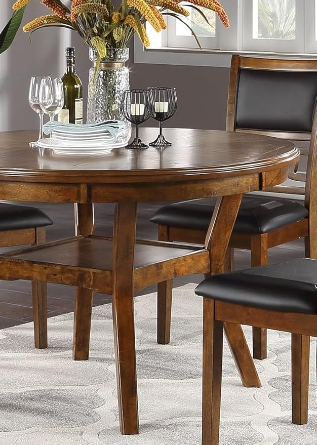 47" Classic Round Dining Table with Open Shelf, Kitchen Table with Robust Flared Legs, Elegant Restaurant Table with Sturdy Rubber Wood Construction for Living Room Kitchen Island Restaurant, Walnut