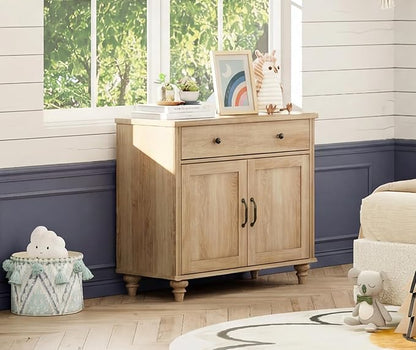 WAMPAT 34’‘ Oak Buffet Cabinet with Doors and Drawer, Wood Kitchen Storage Cabinet Modern Farmhouse Coffee Bar Table Sideboard Credenza for Dining Room