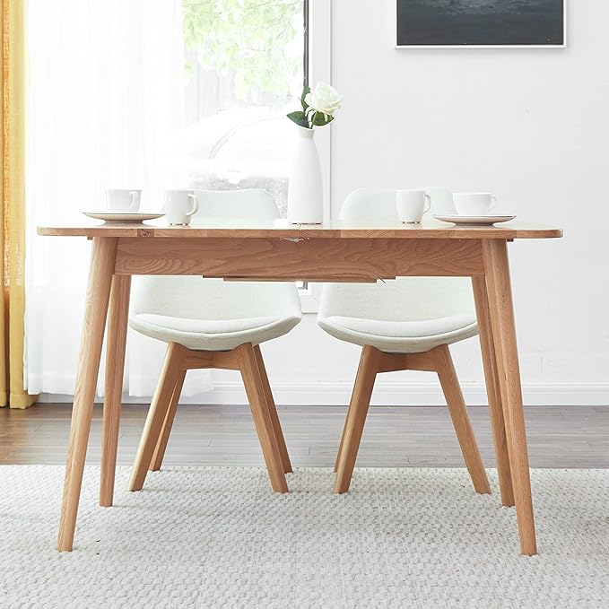 63" Extendable Island Table, Rustic Dining Table with FAS-Grade Solid Oak, Farmhouse Dining Table with Water-Resistant for Family Meals & Parties, Light Oak