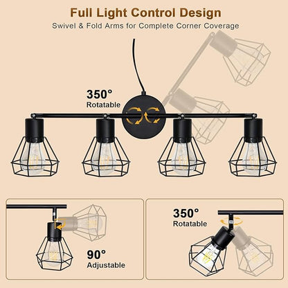 LTBLIGHT 4-Light Plug in Track Lighting with Power Cord, Plug in Ceiling Light with ON/Off Switch, LED Spotlight for Kitchen, Living Room, Artwork, E26 Base (Bulbs Not Included)