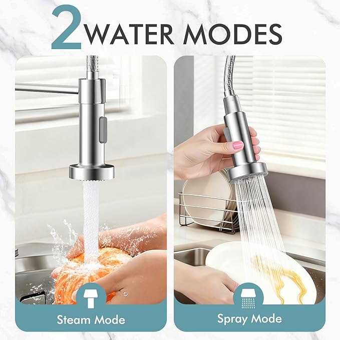 FEELSO Kitchen Faucet with Pull Down Sprayer, High Arc Stainless Steel Single Handle Kitchen Sink Faucet, 1 or 3 Hole Brushed Nickel Kitchen Faucets for Farmhouse Camper Rv Bar