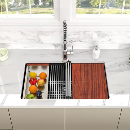 30 Granite Composite Kitchen Sink - 30x19 Inch Black Granite Kitchen Sinks Undermount Black Quartz Sink Ledge Workstation Classic Under Counter Single Bowl Sinks Basin