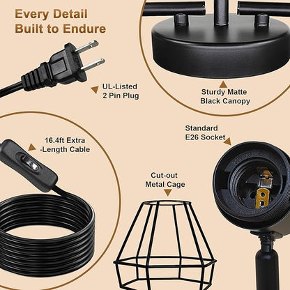 3-Light Plug-in Track Lighting with Rotatable Heads, Plug in Ceiling Light with 16.4ft Power Cord & Switch, LED Spotlight for Kitchen Cabinet Living Room Artwork, E26 Socket (Bulb Not Included)