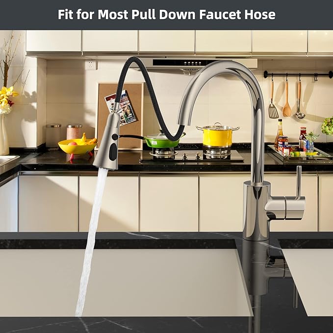 Hibbent 3-Function Pull Down Kitchen Faucet Head Replacement with 12 Adapters, NSF/ANSI/CAN 61 & CUPC Certified Sink Spray Nozzle, Compatible with Moen, Delta, Kohler Faucets, Brushed Nickel