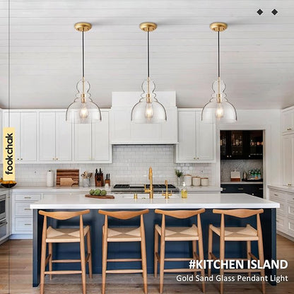 Gold Pendant Lights Kitchen Island, Large Gold Sand Glass Pendant Lighting Over Table 10inch Modern Brass Ceiling Island Light for Kitchen Sink Hallway Entrance