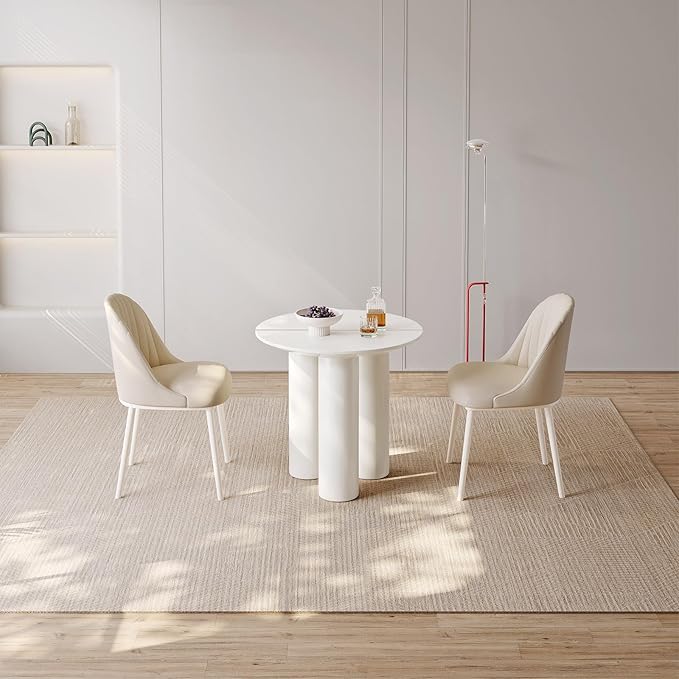 Miuuod 29.92 White Round Dining Table with 2 Chairs, Space Saving Coffee Table Set for 1-4 People, Sturdy Kitchen Table, Leisure Side Table for Balcony,Center Sofa Table,Small Desk