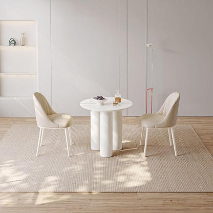 Miuuod 29.92 White Round Dining Table with 2 Chairs, Space Saving Coffee Table Set for 1-4 People, Sturdy Kitchen Table, Leisure Side Table for Balcony,Center Sofa Table,Small Desk